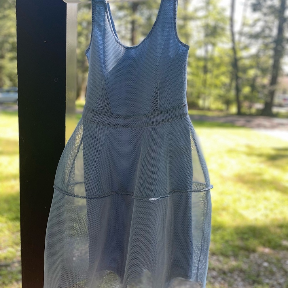 Blue Pleated Mini Sundress Scoop Neck